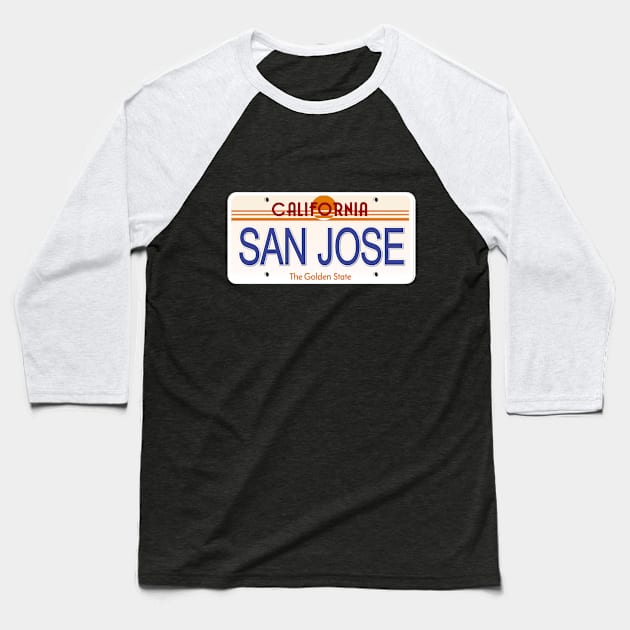 San Jose California State License Plate Baseball T-Shirt by Mel's Designs